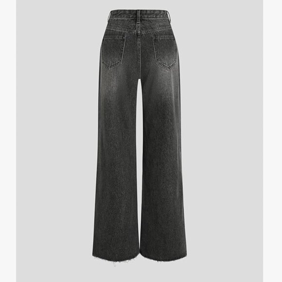 NWT CIDER Women’s Ripped Jeans High Waisted Distressed Baggy Straight Wide Leg - Picture 2 of 7